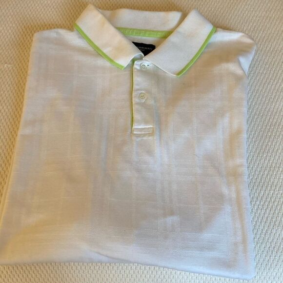 Burberry Golf Polo Shirt with White Shadow Check Pattern Tipped in Lime Green. - Picture 1 of 10